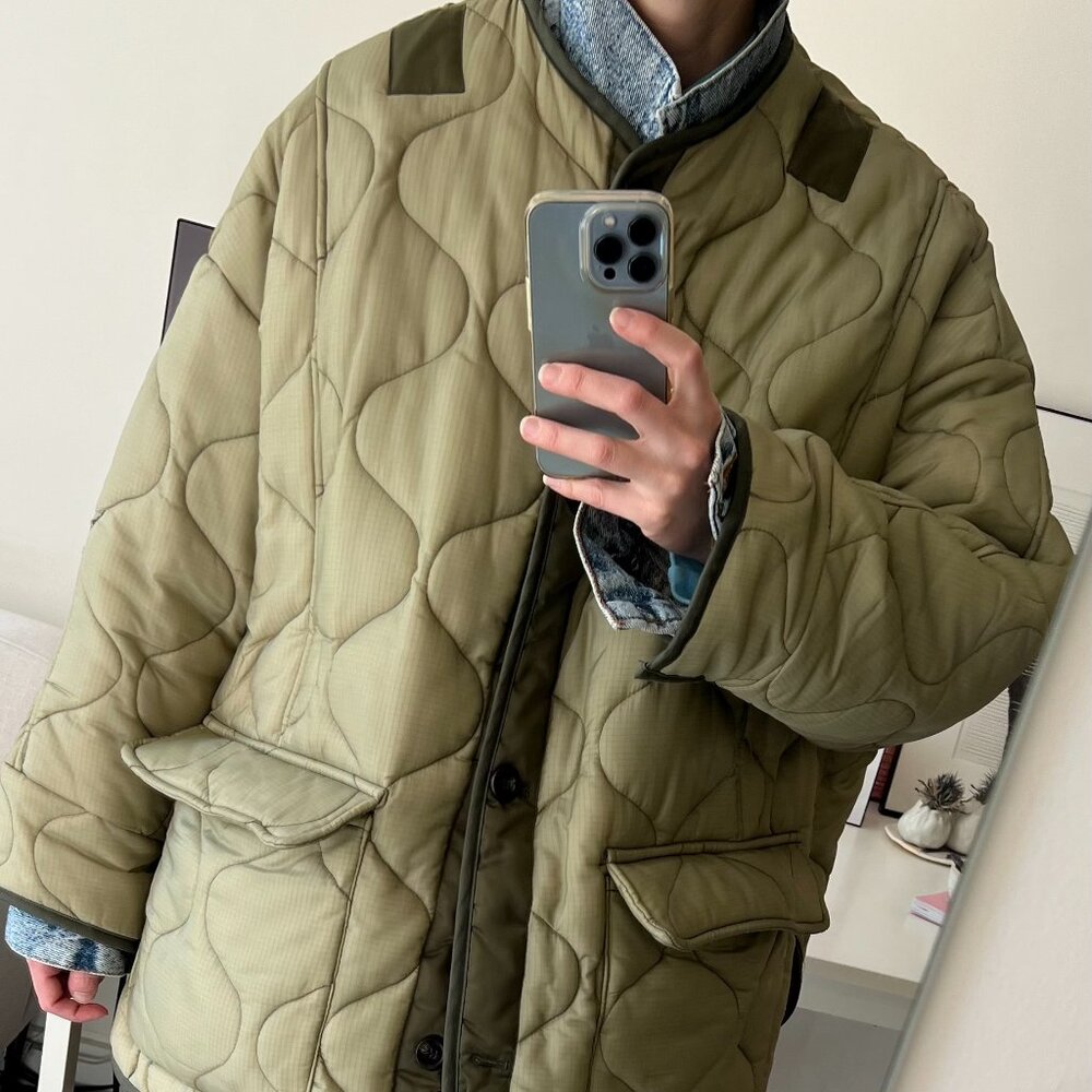 The Frankie Shop Green Moss Quilted Teddy Jacket Size M